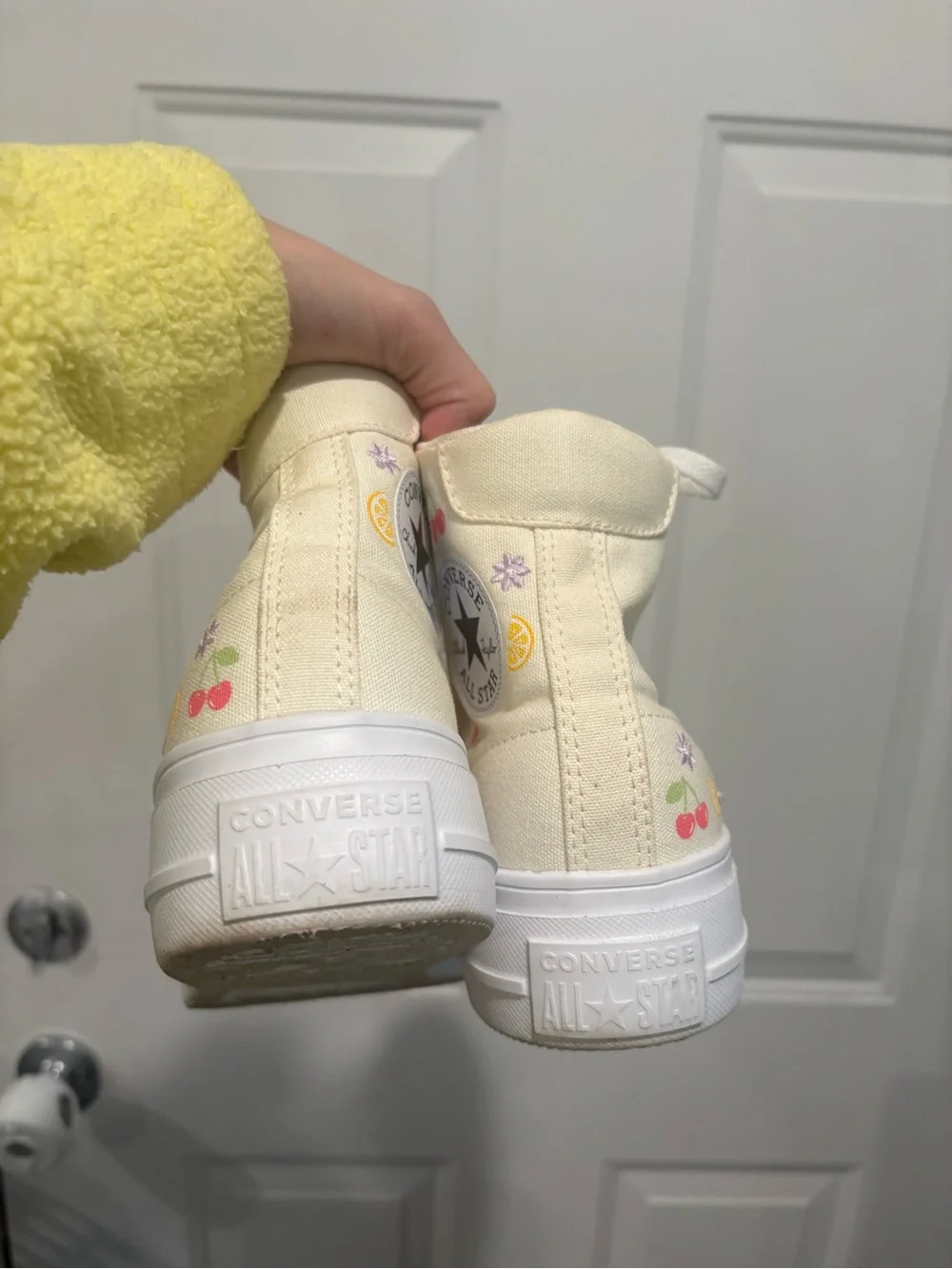 Converse Cream High-Top Sneakers with Tiny Fruit Embroidery